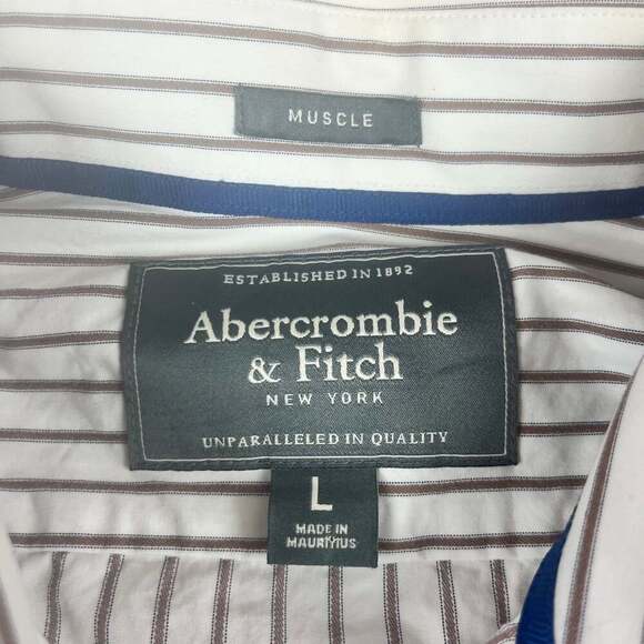 Abercrombie & Fitch Muscle Mens Large White Striped Button Up Long Sleeve - Picture 4 of 11